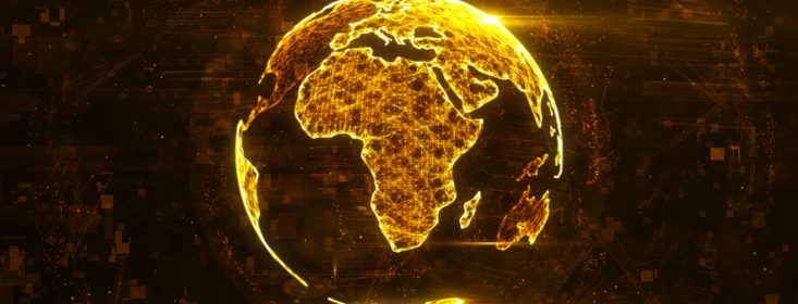 A map of the world, centred on Africa.