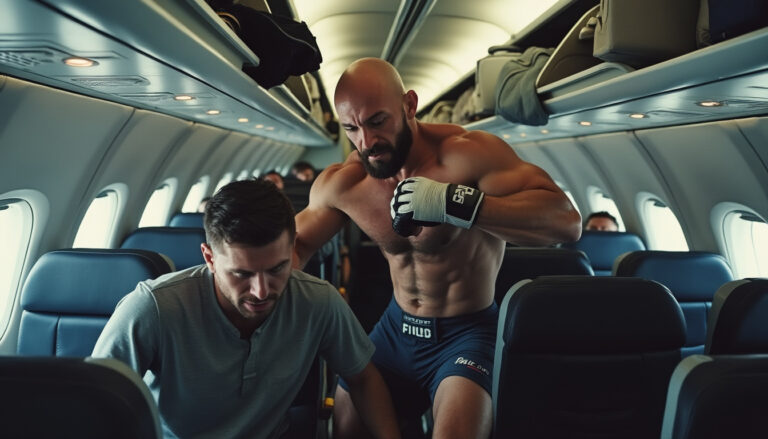 en plein vol, un ancien combattant de mma intervient héroïquement pour maîtriser un passager tentant d'ouvrir la porte de l'avion, assurant la sécurité de tous à bord.