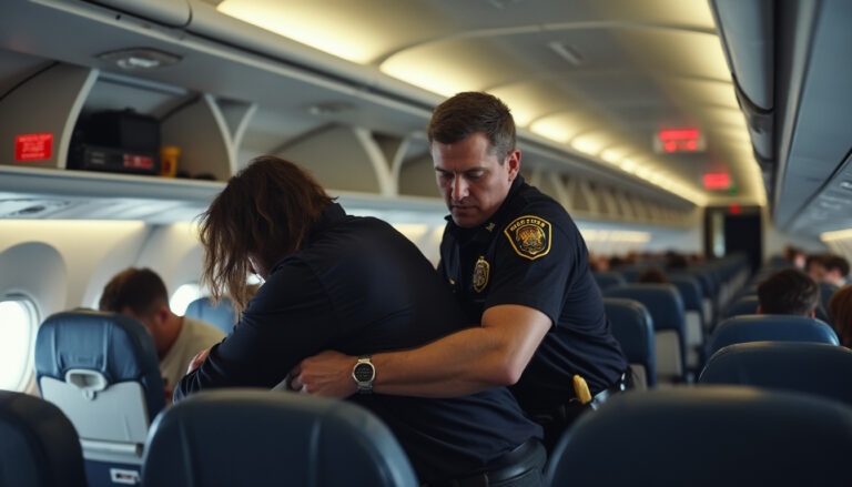 un passager maîtrisé en plein vol après avoir tenté d'ouvrir une porte de secours, grâce à l'intervention rapide et efficace d'un ancien commandant de bord assurant la sécurité à bord.