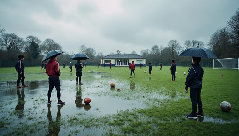 la reprise des entraînements de football pour les jeunes dans la manche est retardée en raison des terrains impraticables, impactant la préparation des équipes locales.
